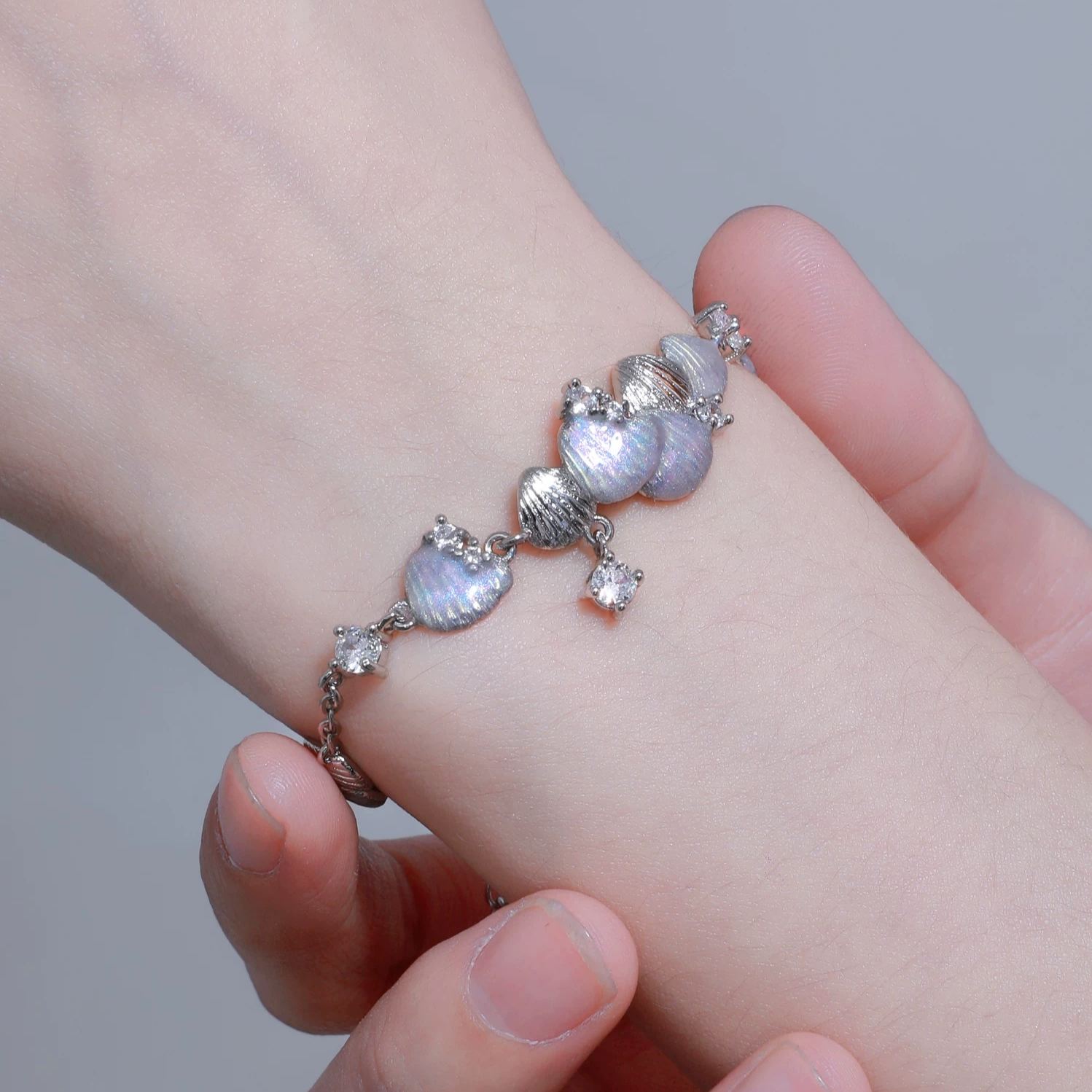 Mermaid Scale Dainty Bracelet, Delicate Silver Stackable Wrist Jewelry for Women