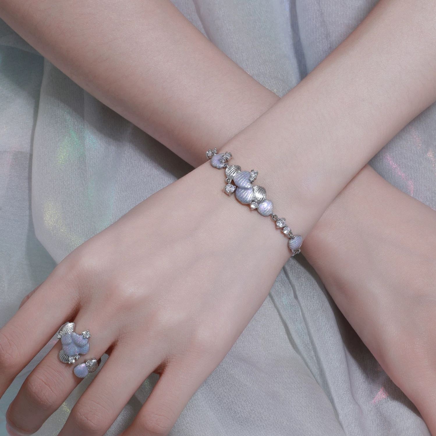 Mermaid Scale Dainty Bracelet, Delicate Silver Stackable Wrist Jewelry for Women