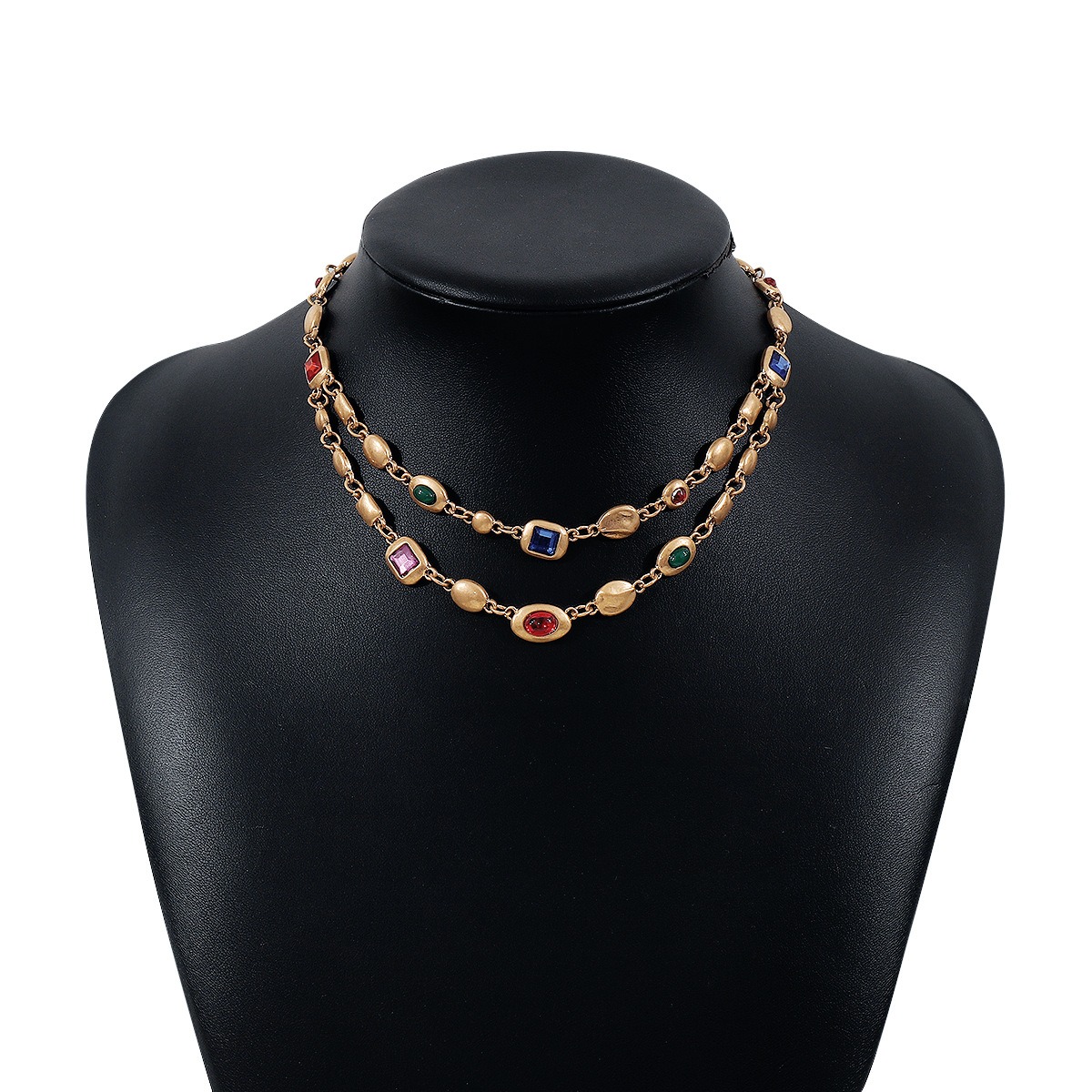 18K Gold S925 Silver Vintage Bezel-Set Gemstone Turquoise Necklace Bracelet Series