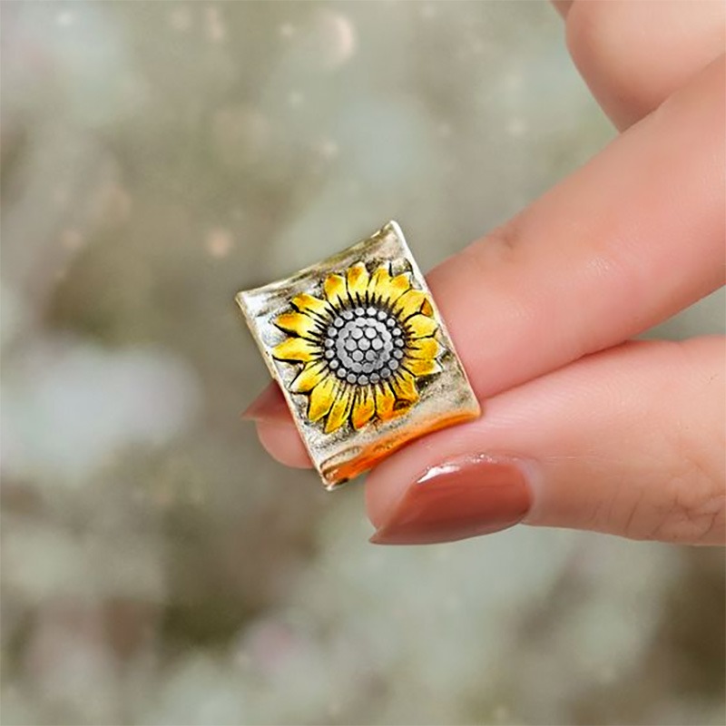 Sunflower Soul Hand-Painted Vintage Silver Signet Ring