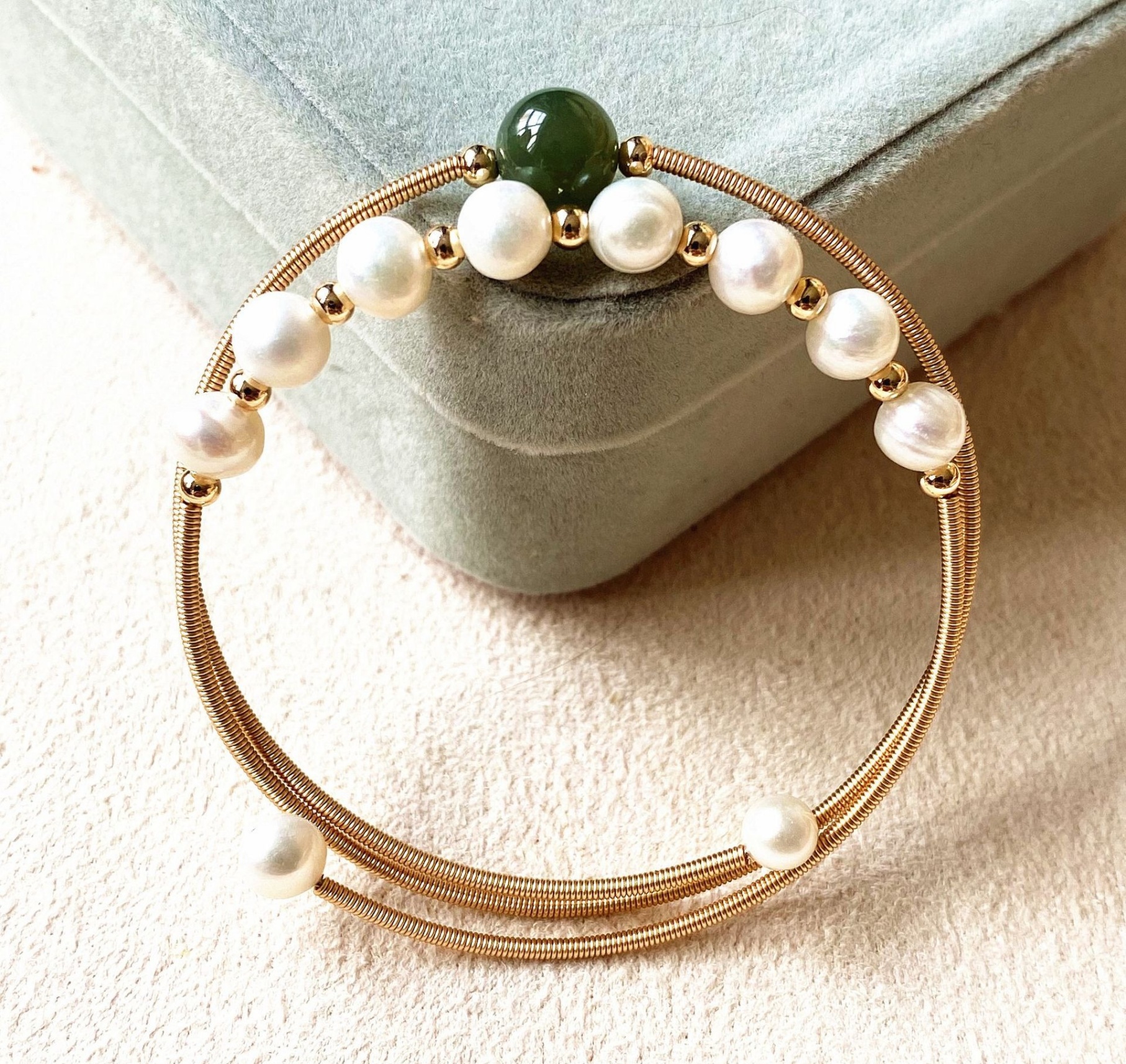 14K Gold Hand-Wrapped Natural Crystal Spring Coil Bracelet