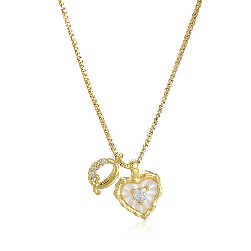 Personalized Heartbeat 14K Gold Plated Initial Mother-of-Pearl Heart Necklace