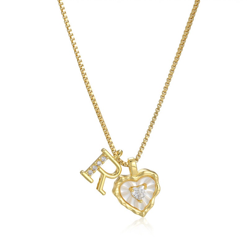 Personalized Heartbeat 14K Gold Plated Initial Mother-of-Pearl Heart Necklace
