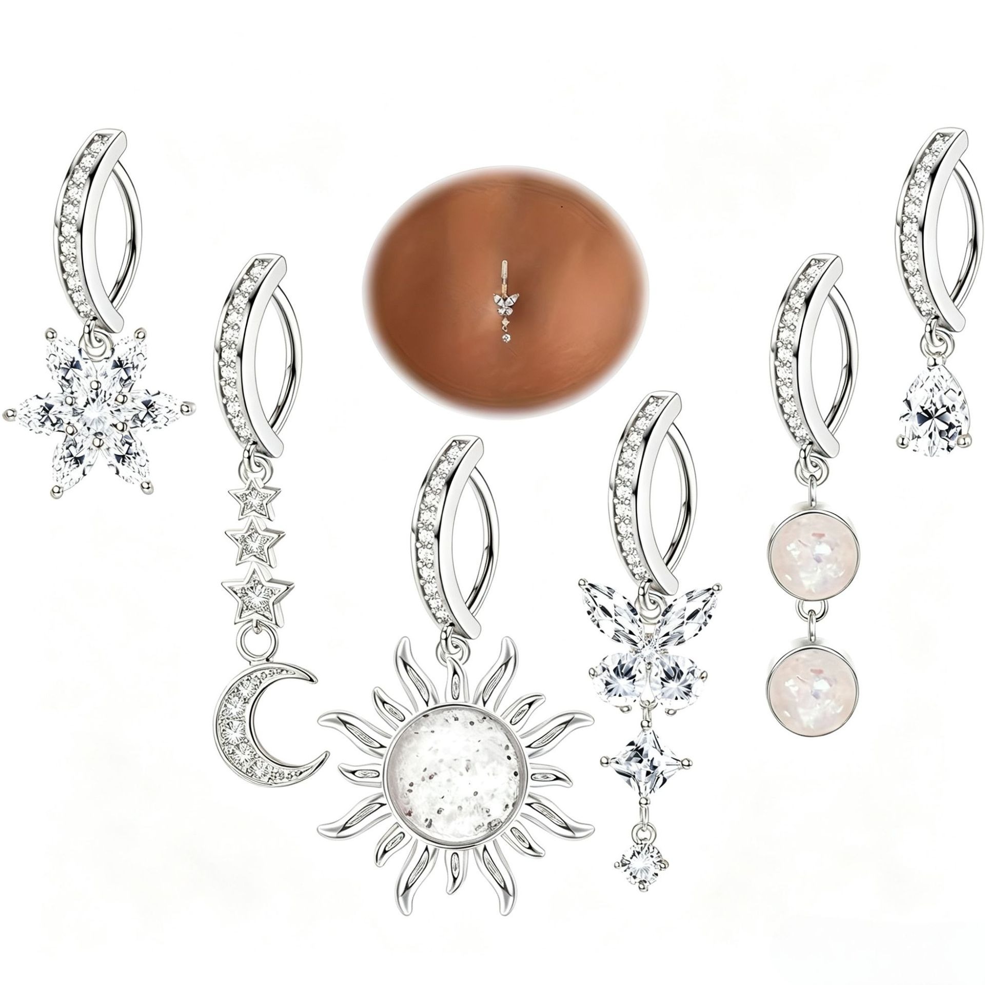 "elestial Glow 14K Gold S925 Silver Clicker Belly Button Ring Set