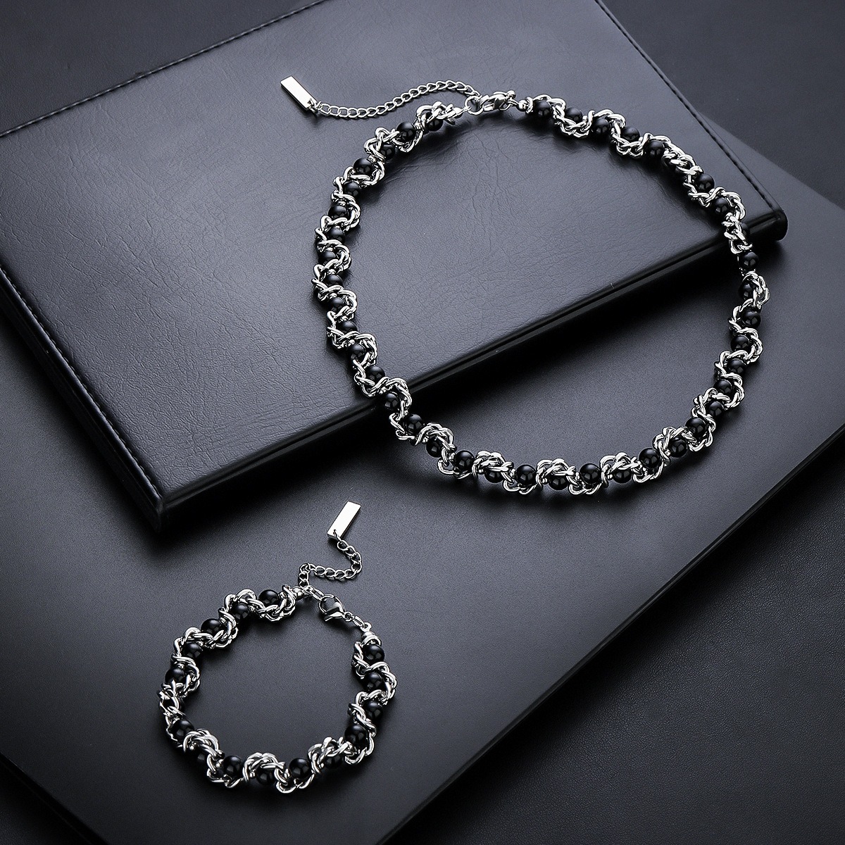 Modern Weave S925 Silver Pearl Necklace Bracelet Set