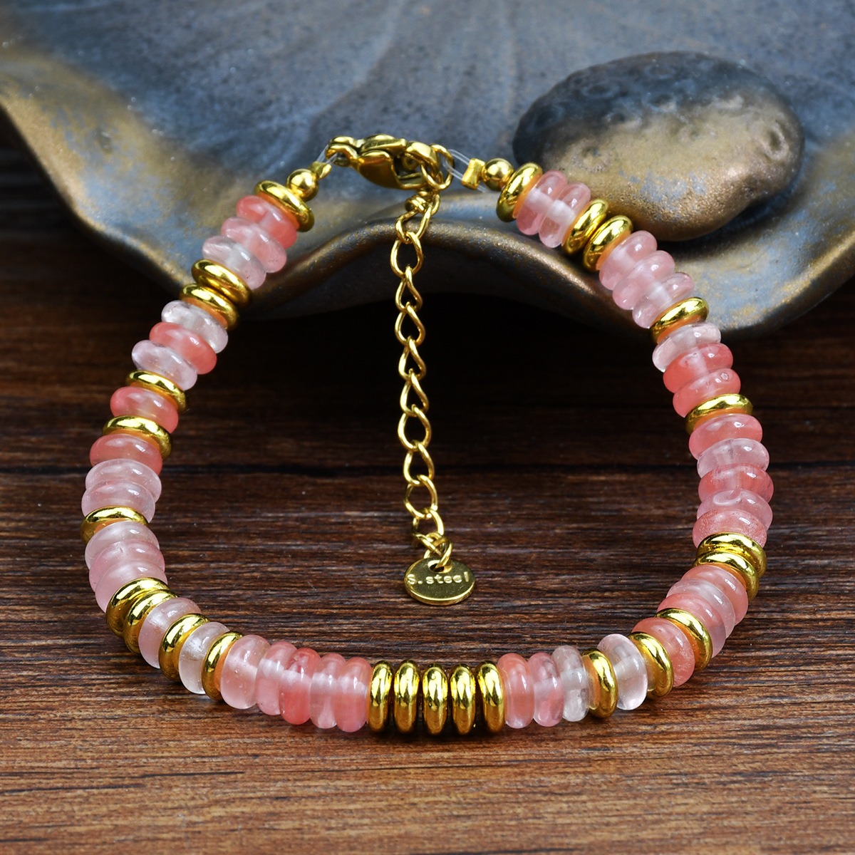 Boho Earth Harmony Natural Stone Heishi Bead Bracelet with Gold Spacers