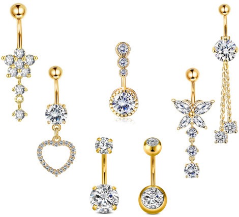 14K Gold S925 Silver Sparkling Belly Button Ring Sets