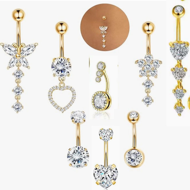 14K Gold S925 Silver Sparkling Belly Button Ring Sets