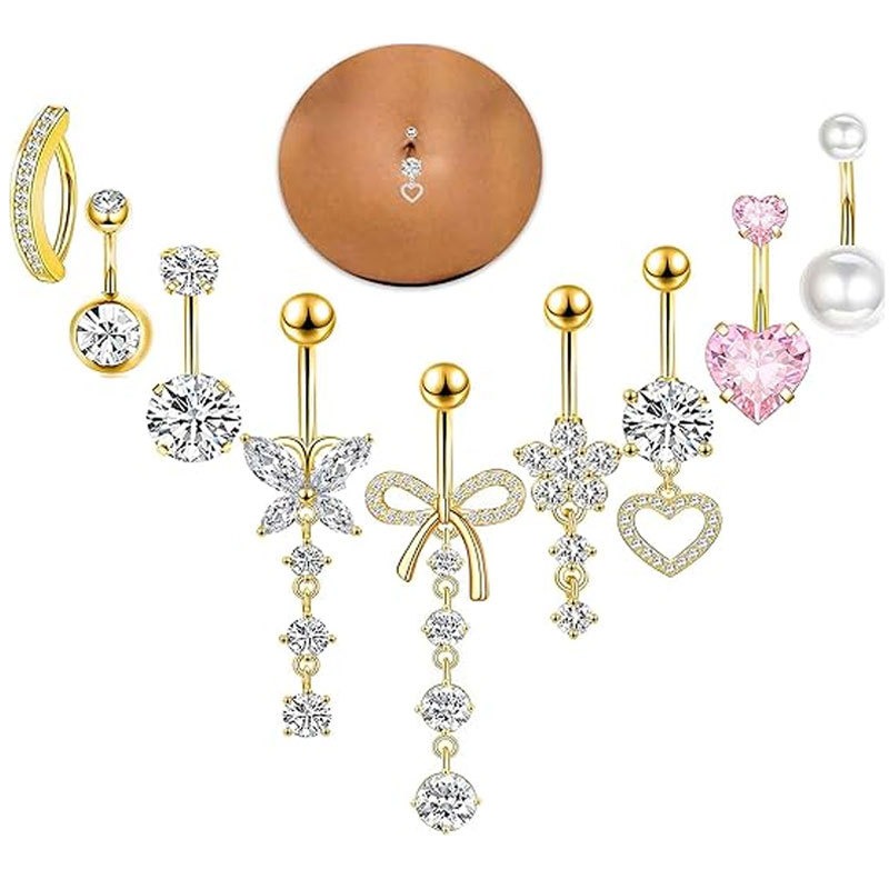 14K Gold S925 Silver Sparkling Belly Button Ring Sets
