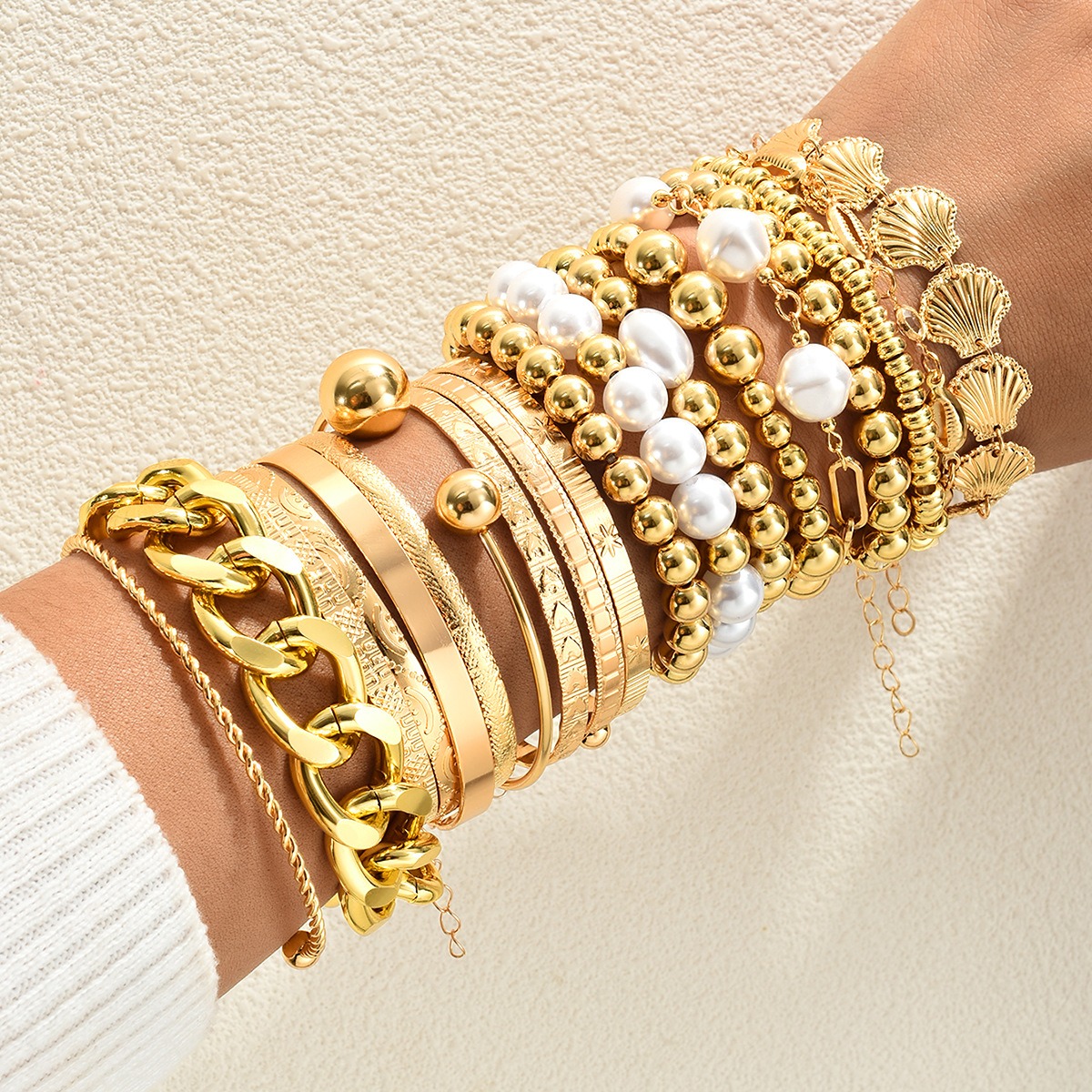 Golden Era 14K Gold Plated Multi-Layered Bracelet Stacking Set