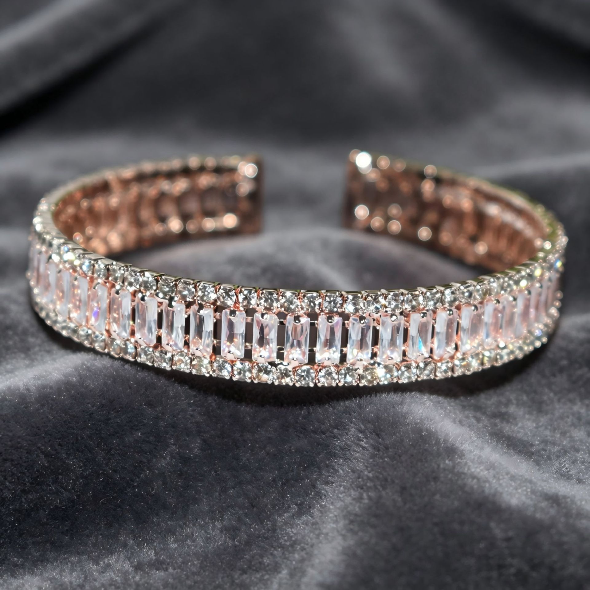 Starlight Rhythm Geometric Pavé Open Cuff Bracelet