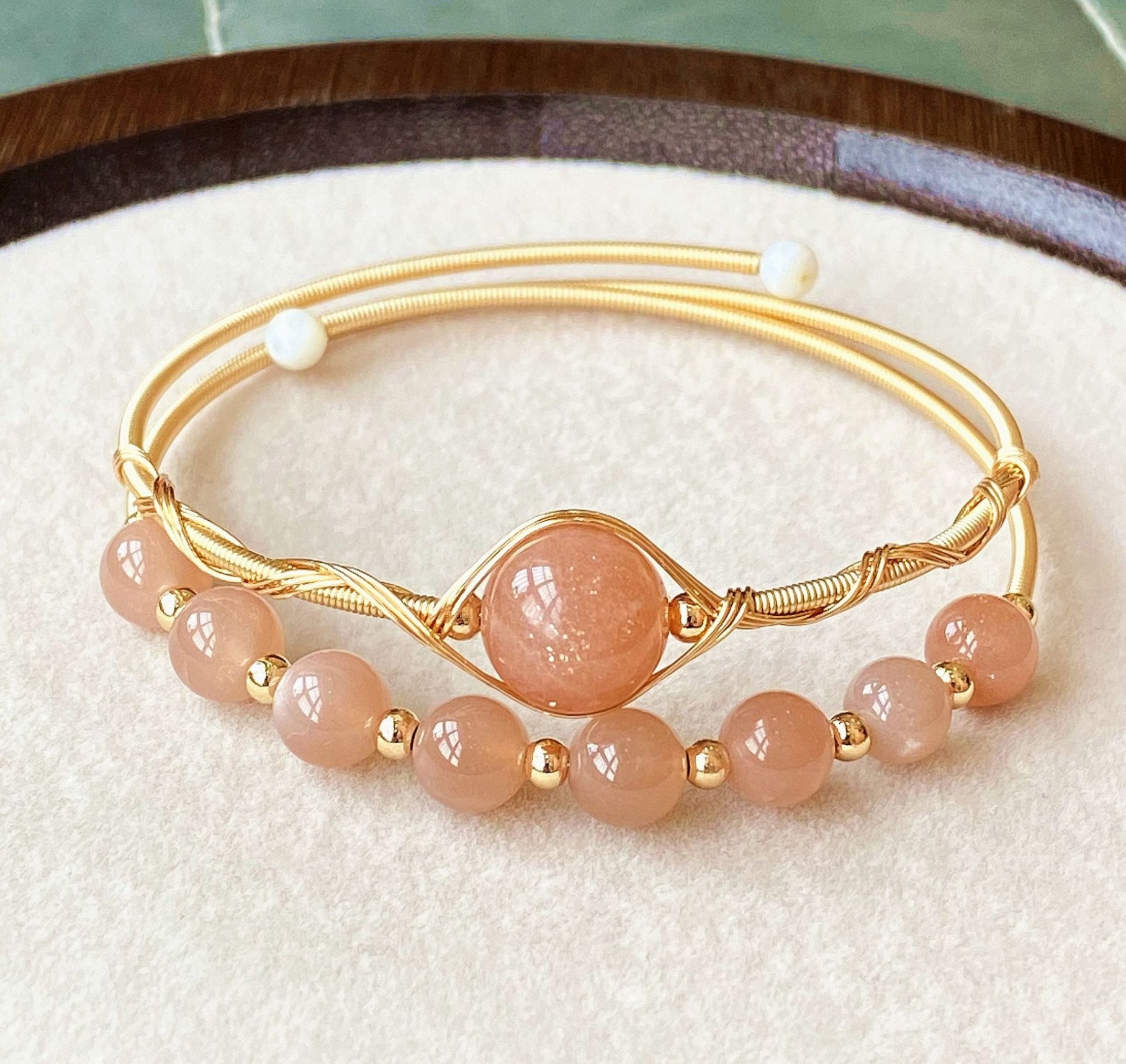 14K Gold Hand-Wrapped Natural Crystal Spring Coil Bracelet