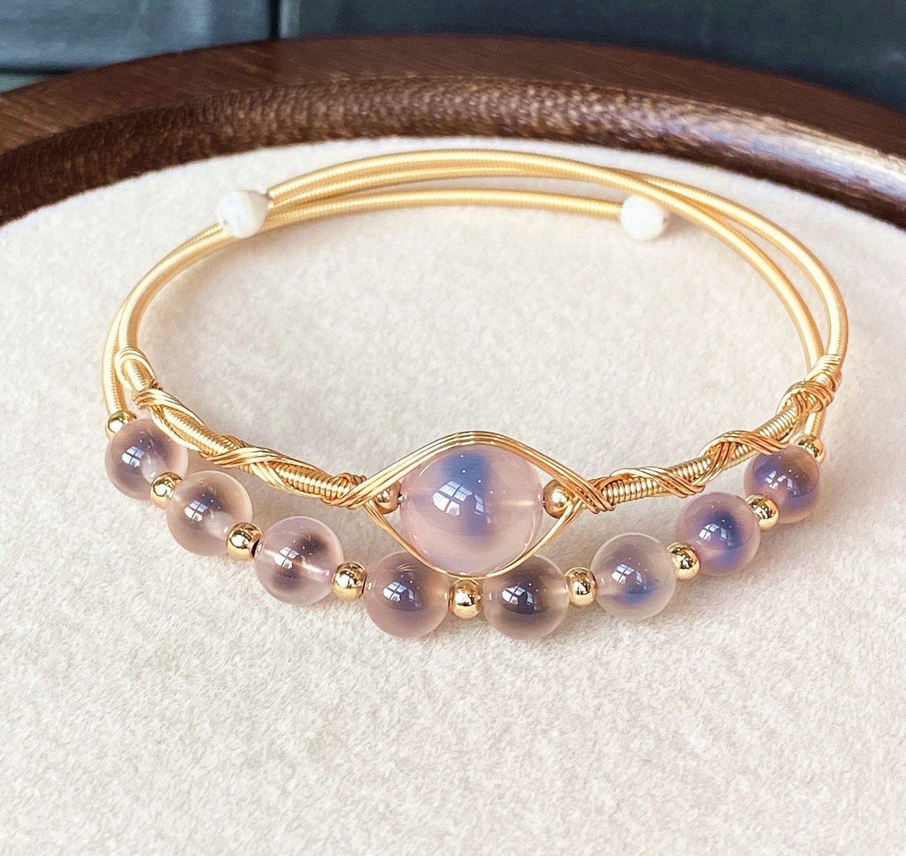 14K Gold Hand-Wrapped Natural Crystal Spring Coil Bracelet