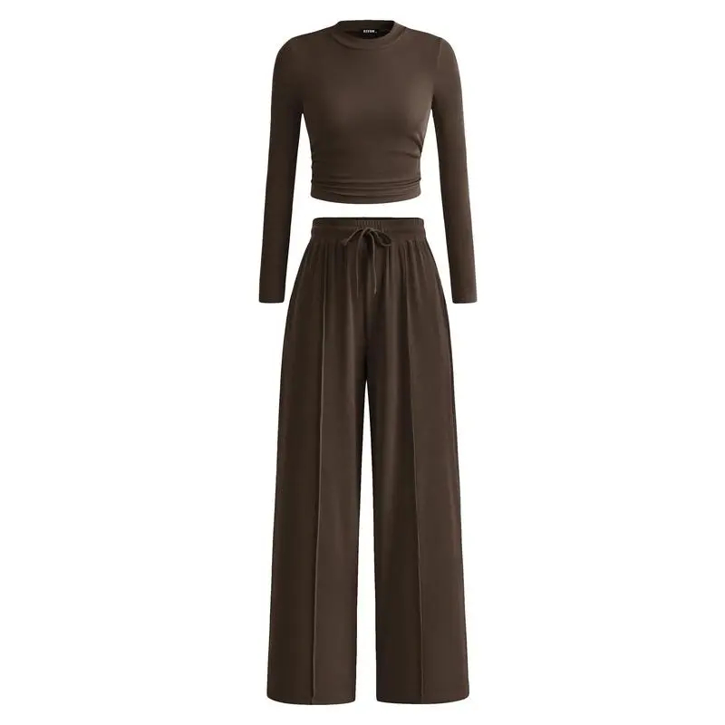 2-Piece Long Crop Top Wide Leg Pants