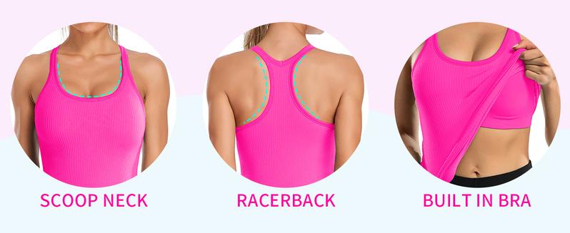 ATTRACO Ribbed Workout Tank Tops for Women with Built in Bra Tight Racerback Scoop Neck Athletic Top