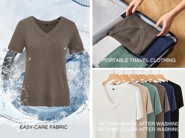 Arach&Cloz 2025 Womens Wool Blend Sweater Soft V Neck Short Sleeve Spring Fashion Pullover Tops Business Casual Outfits