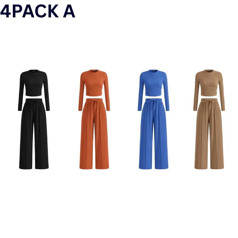 2-Piece Long Crop Top Wide Leg Pants