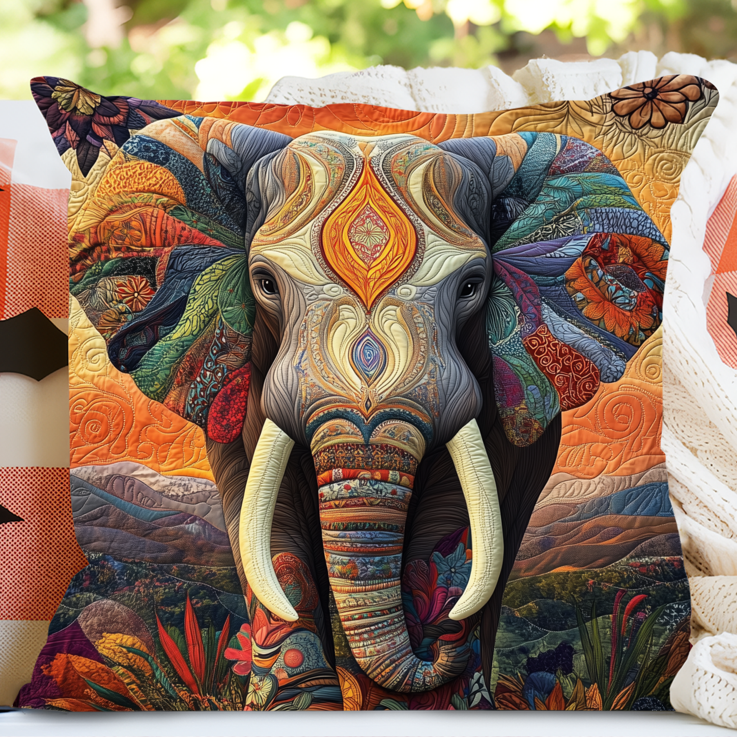 Moonlit Elephant Quilted Pillow Case NCU0DK1191