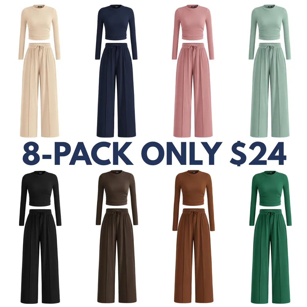 2-Piece Long Crop Top Wide Leg Pants