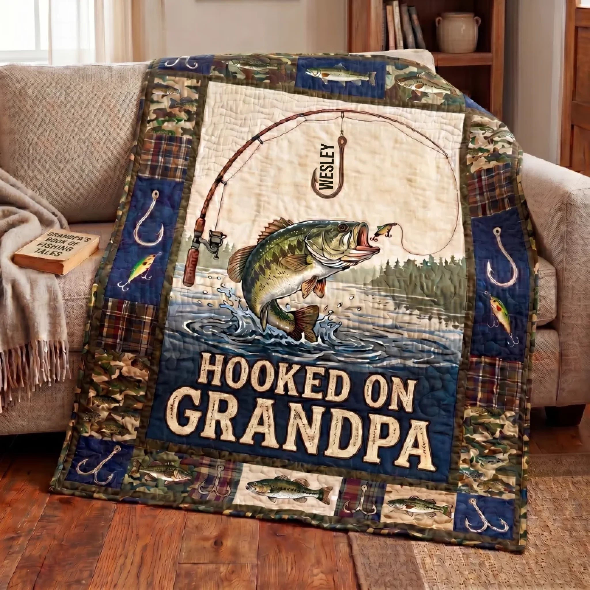 Hooked Catch Personalized Quilted Blanket