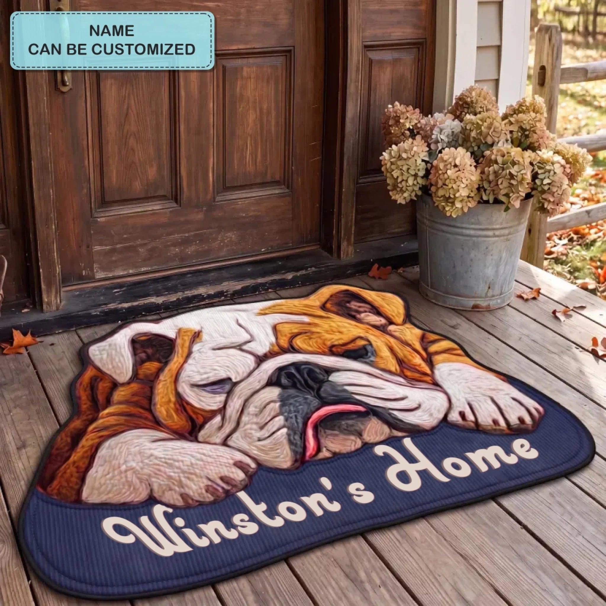 Faithful Bulldog Personalized Custom Shape Doormat