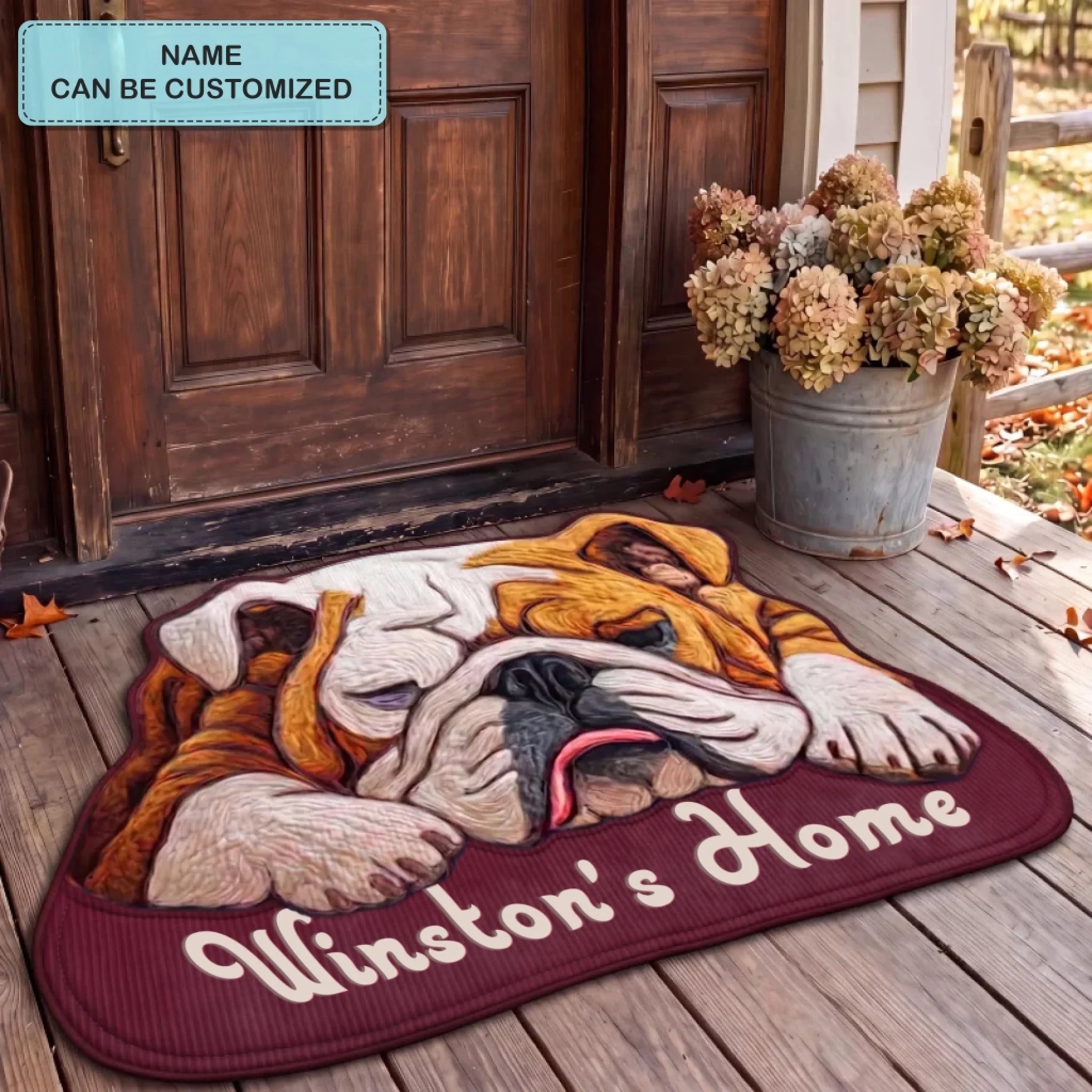 Faithful Bulldog Personalized Custom Shape Doormat