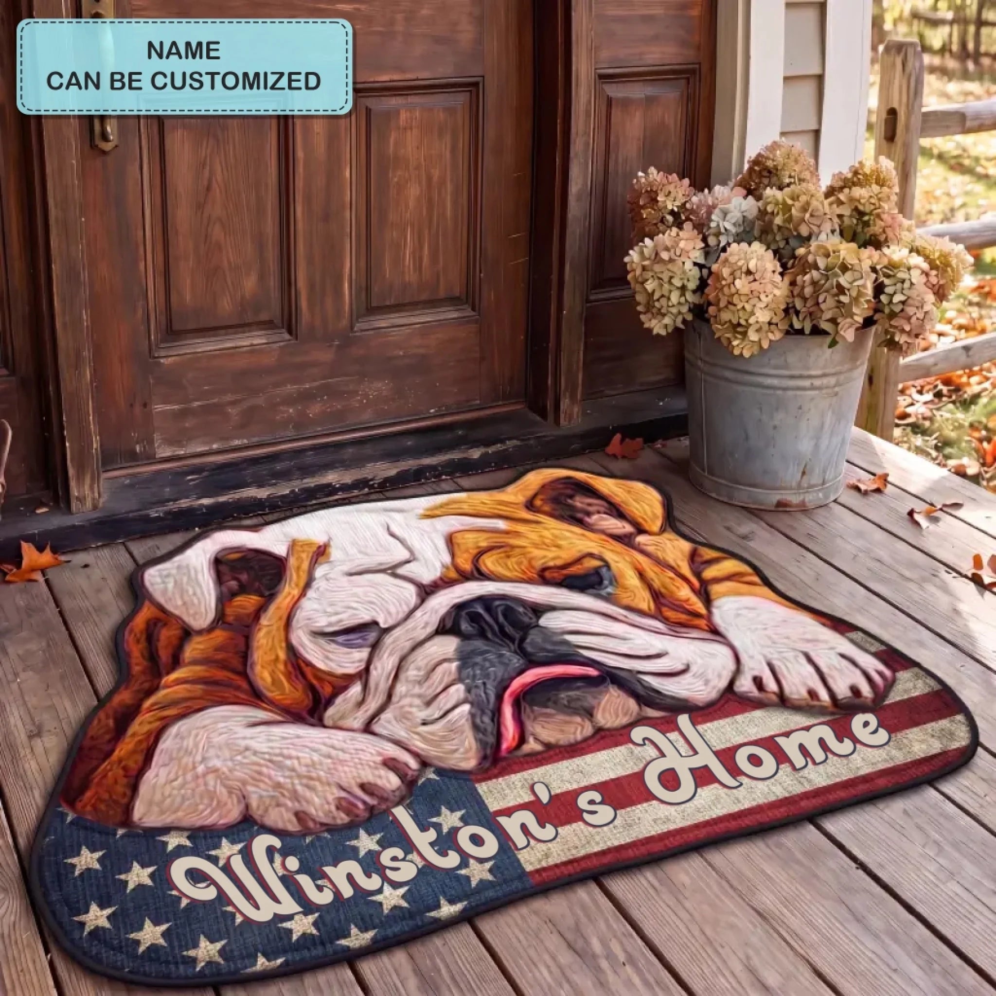 Faithful Bulldog Personalized Custom Shape Doormat