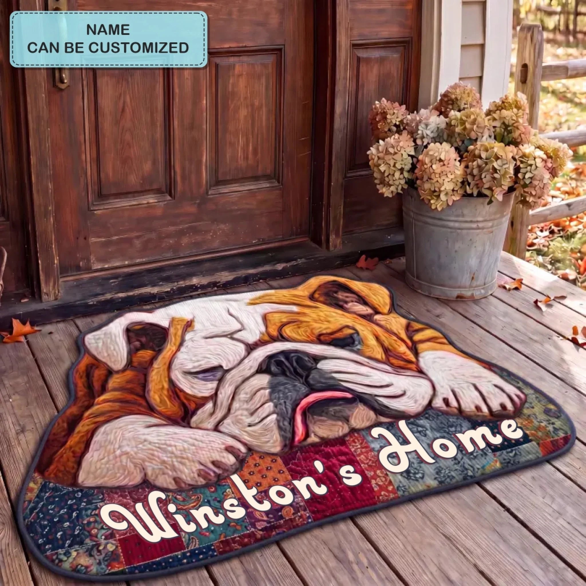 Faithful Bulldog Personalized Custom Shape Doormat