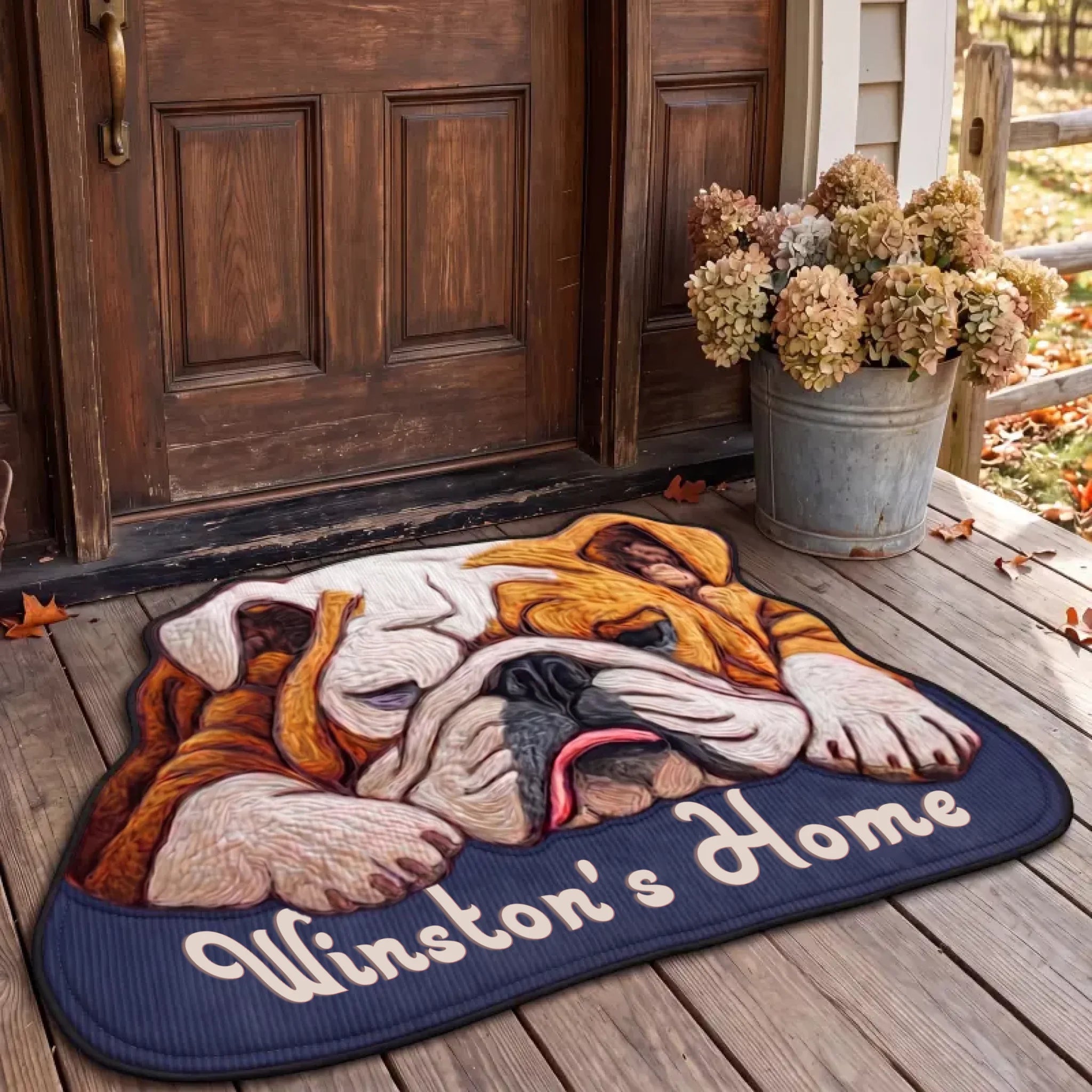 Faithful Bulldog Personalized Custom Shape Doormat