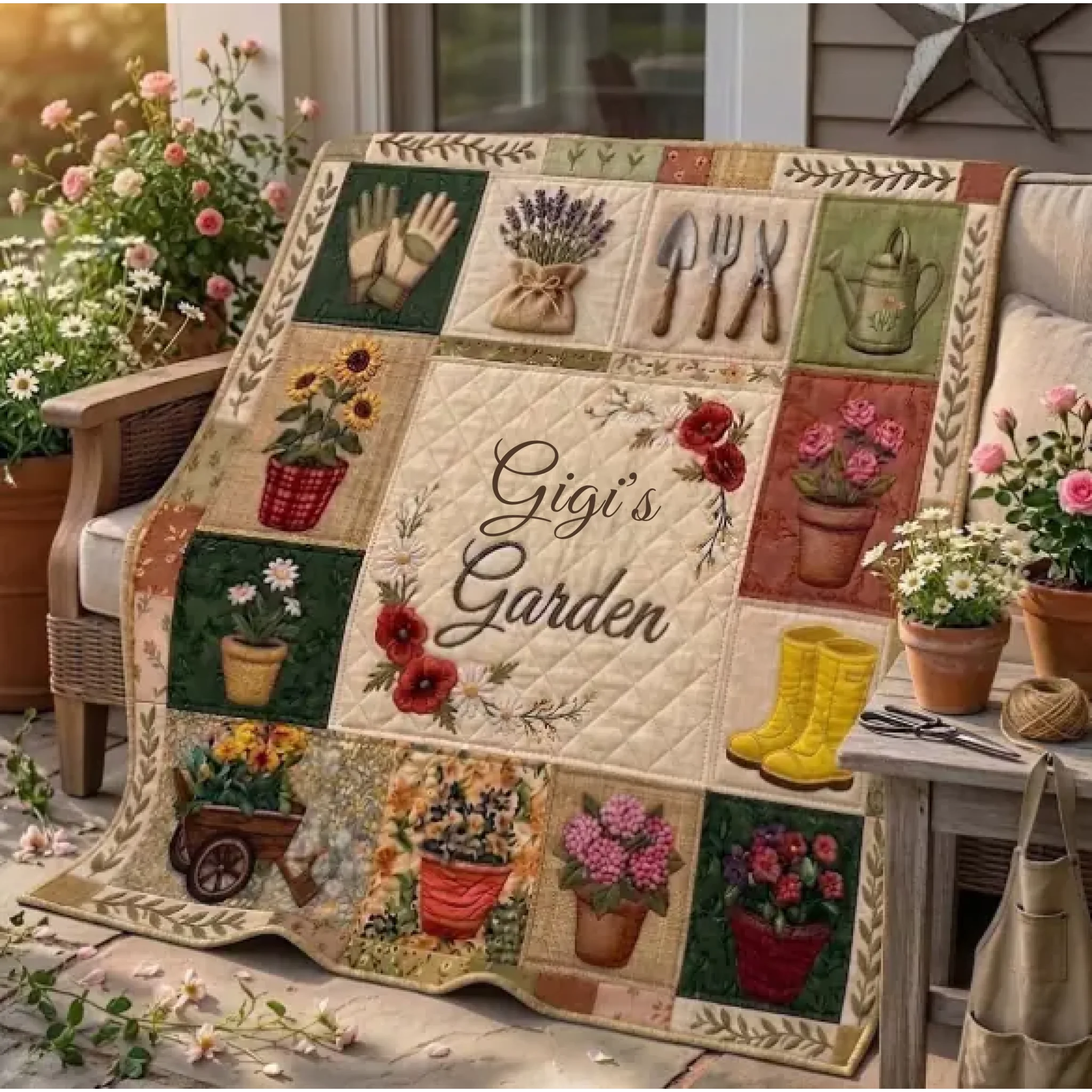 Farmhouse Garden Personalized Quilted Blanket