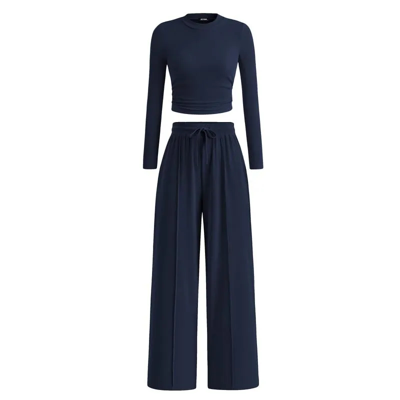 2-Piece Long Crop Top Wide Leg Pants