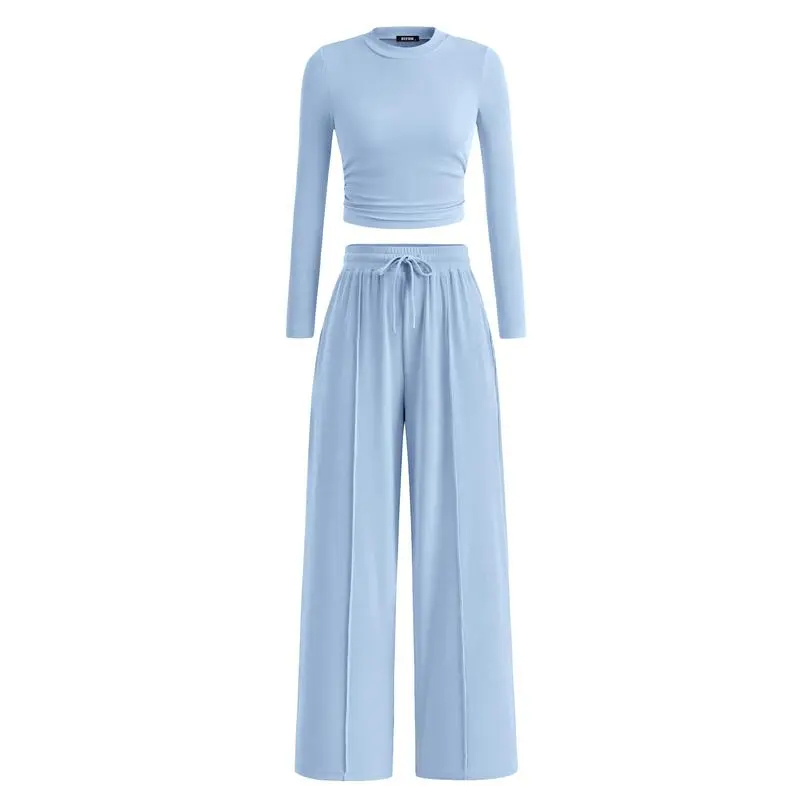 2-Piece Long Crop Top Wide Leg Pants