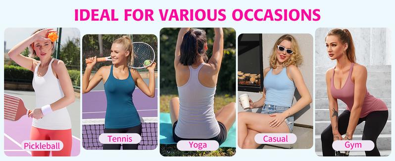 ATTRACO Ribbed Workout Tank Tops for Women with Built in Bra Tight Racerback Scoop Neck Athletic Top