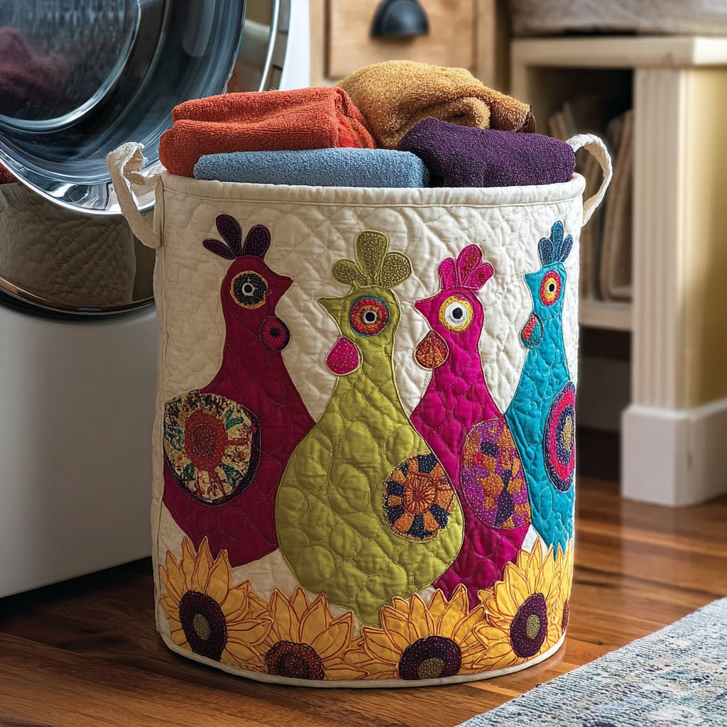 Abstract Chicken Quilted Laundry Basket NCU0HNH819