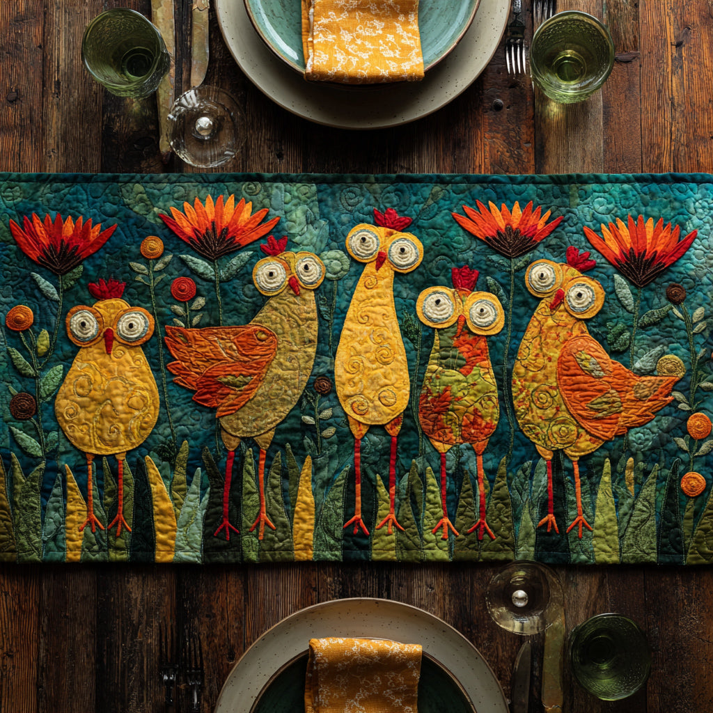 Abstract Chicken Quilted Table Runner NCU0HNH342
