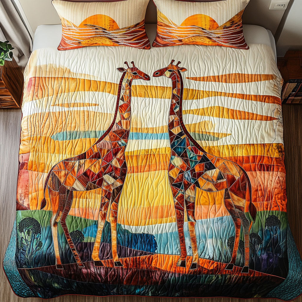 Abstract Safari Giraffes 3-Piece Quilted Bedding Set NCU0NNT291