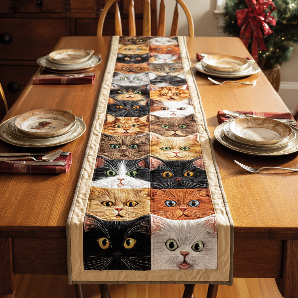 Adorable Cat Faces Quilted Table Runner NCU0HNH505