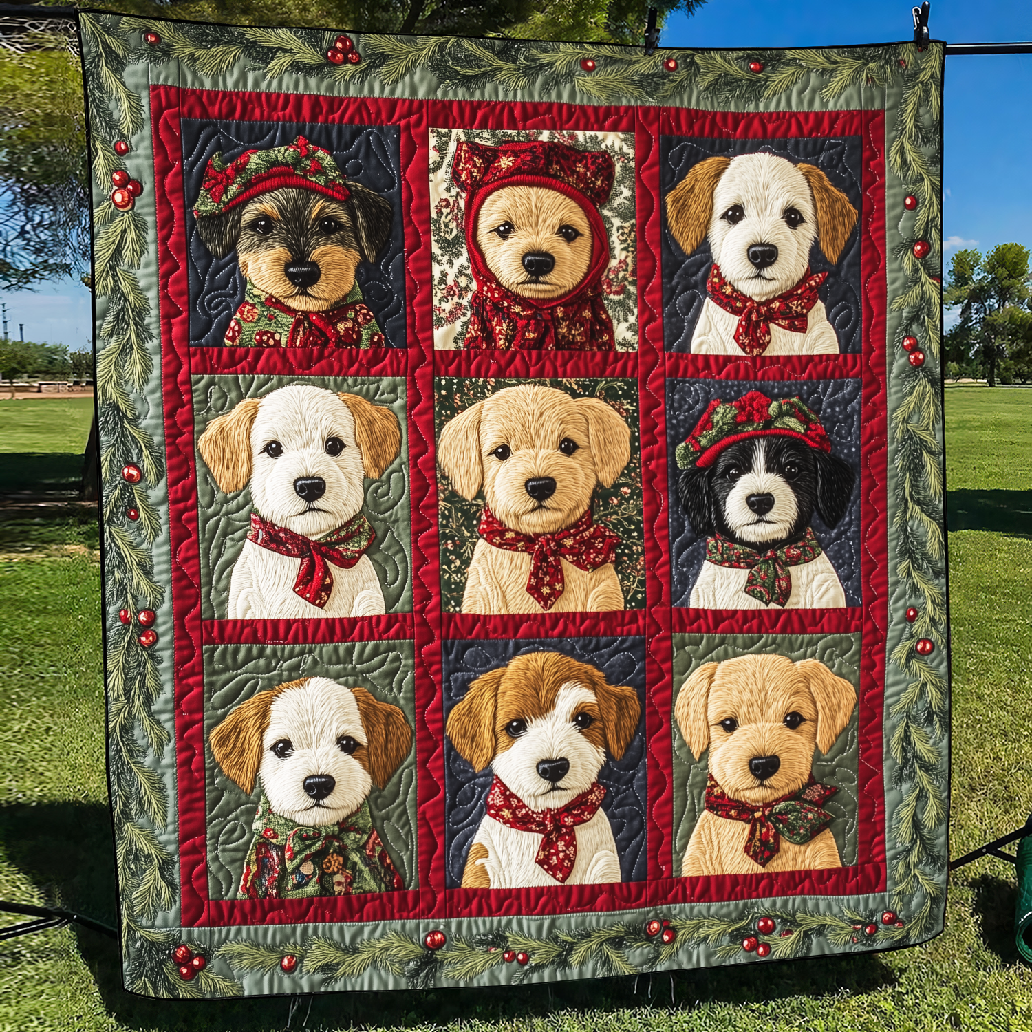 Adorable Puppy Snowflakes Quilted Blanket NCU0VL598