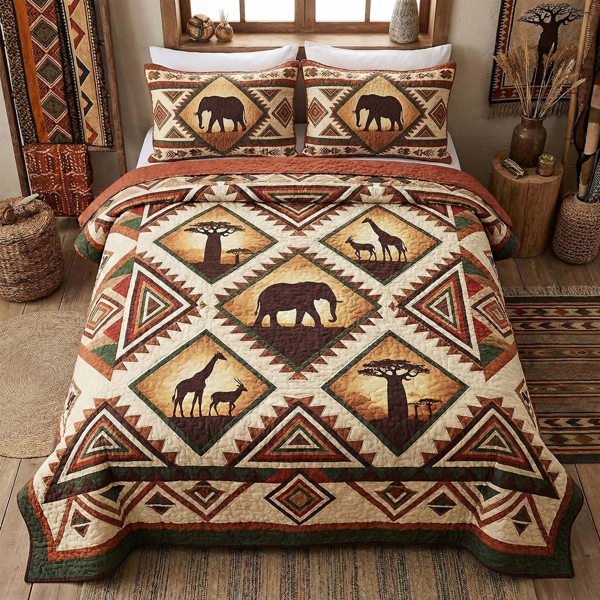 African Savannah 3-Piece Quilted Bedding Set NCU0HNH1025