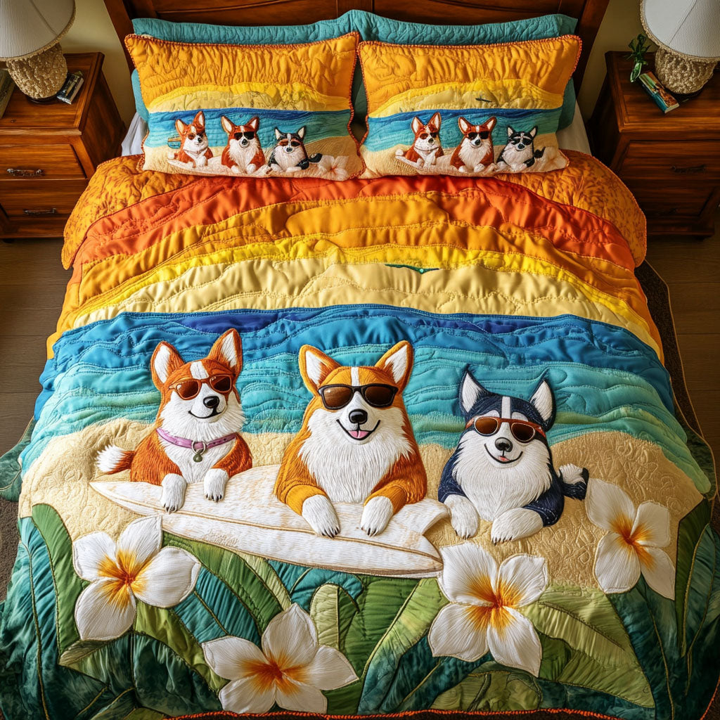 Aloha Corgi Surf 3-Piece Quilted Bedding Set NCU0NNT707