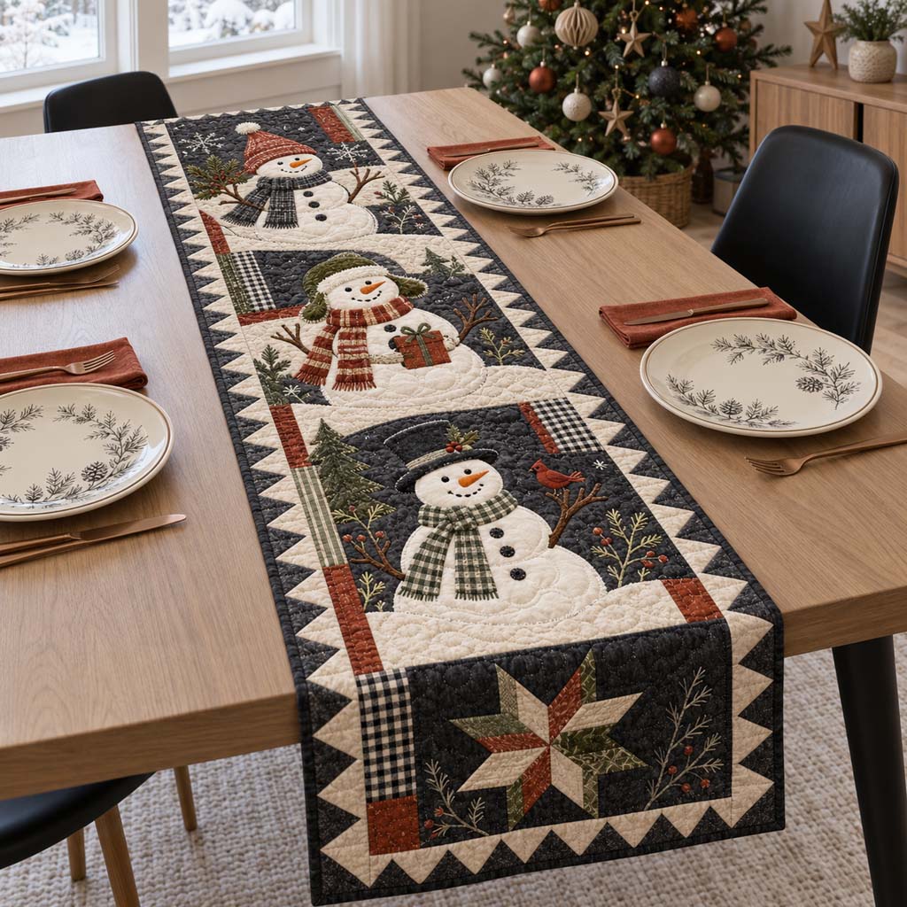 Alpine Snowman Quilted Table Runner NCU0HNH1311