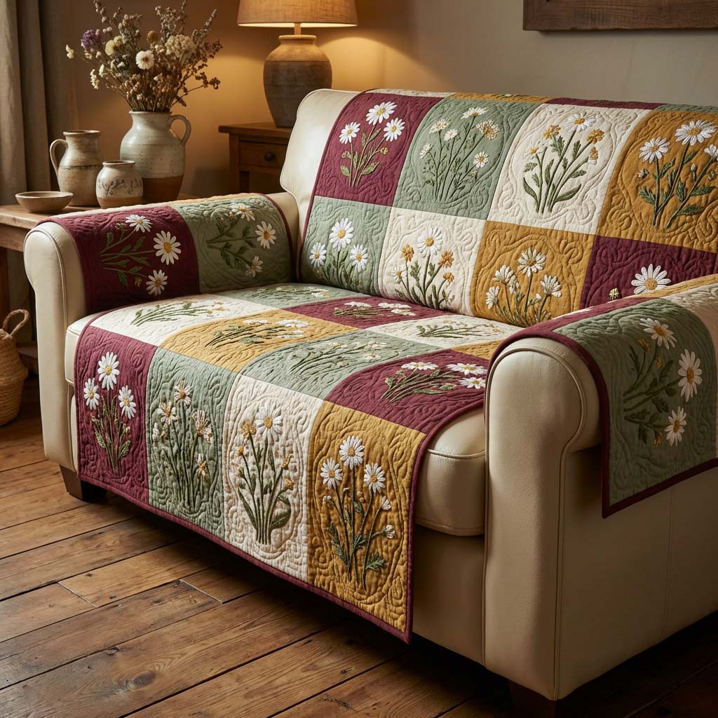 Amber Flower Quilted Sofa Cover NCU0HNH904
