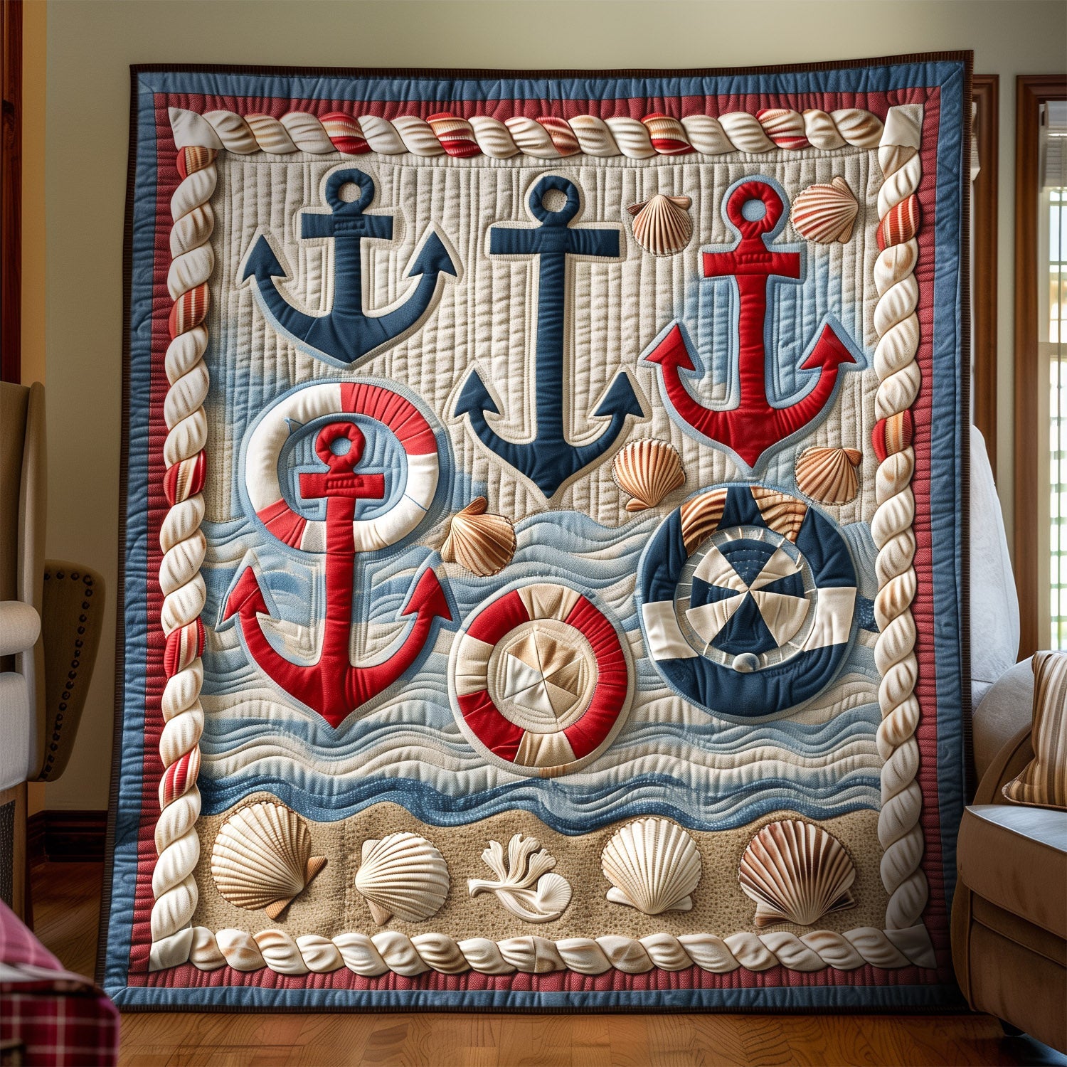 Anchor And Lifebuoy Quilted Blanket NCU0TH1323