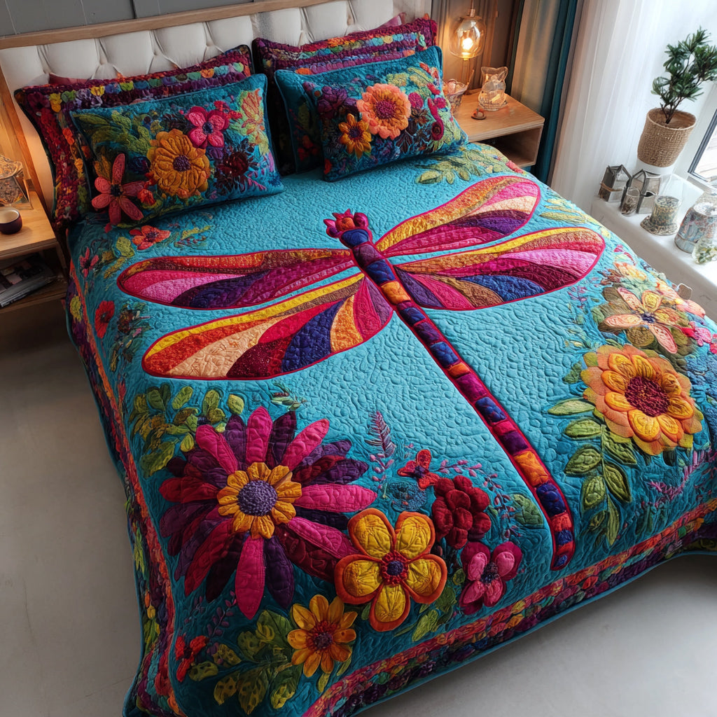 Aqua Dragonfly 3-Piece Quilted Bedding Set NCU0HNH301