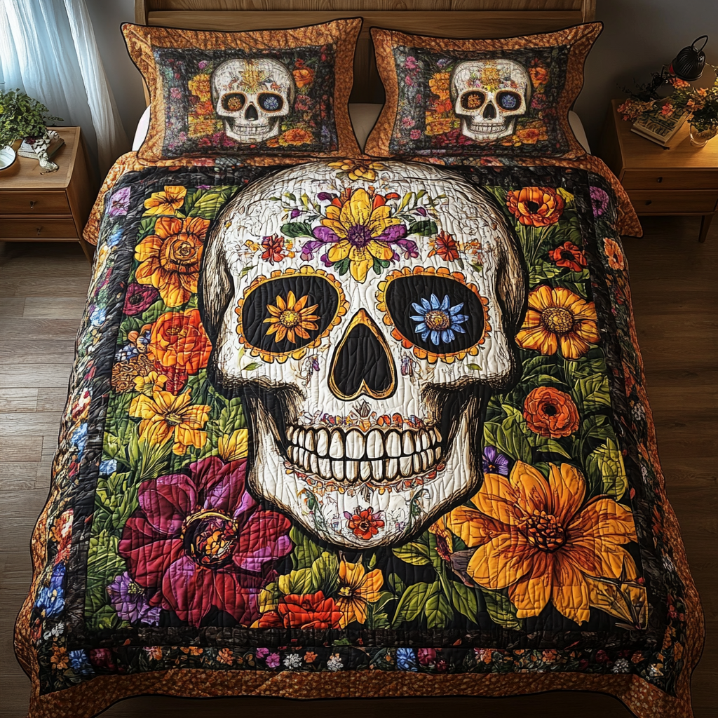Artistic Skull 3-Piece Quilted Bedding Set NCU0TL1917