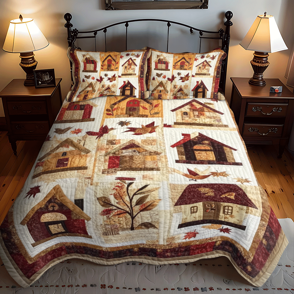Autumn Bird House 3-Piece Quilted Bedding Set NCU0PD711