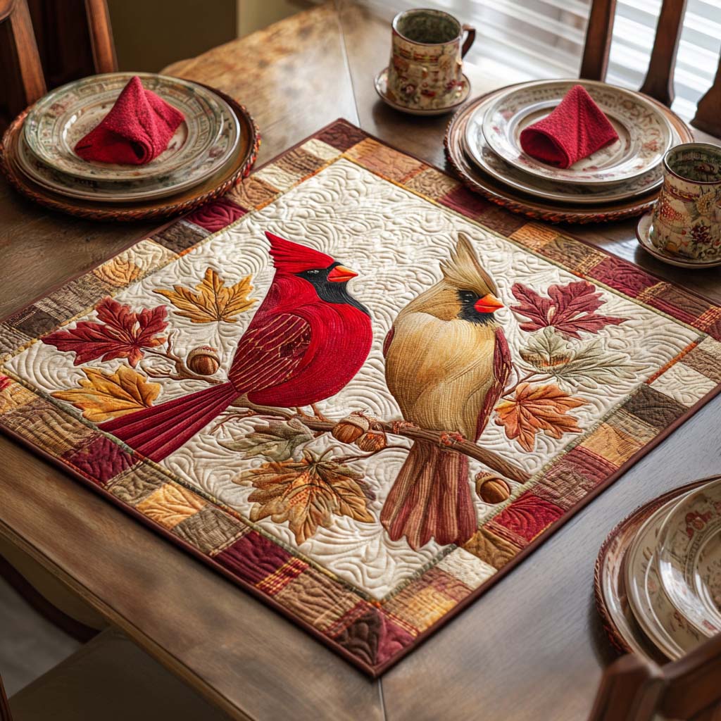Autumn Cardinals Quilted Table Topper NCU0NNT1159