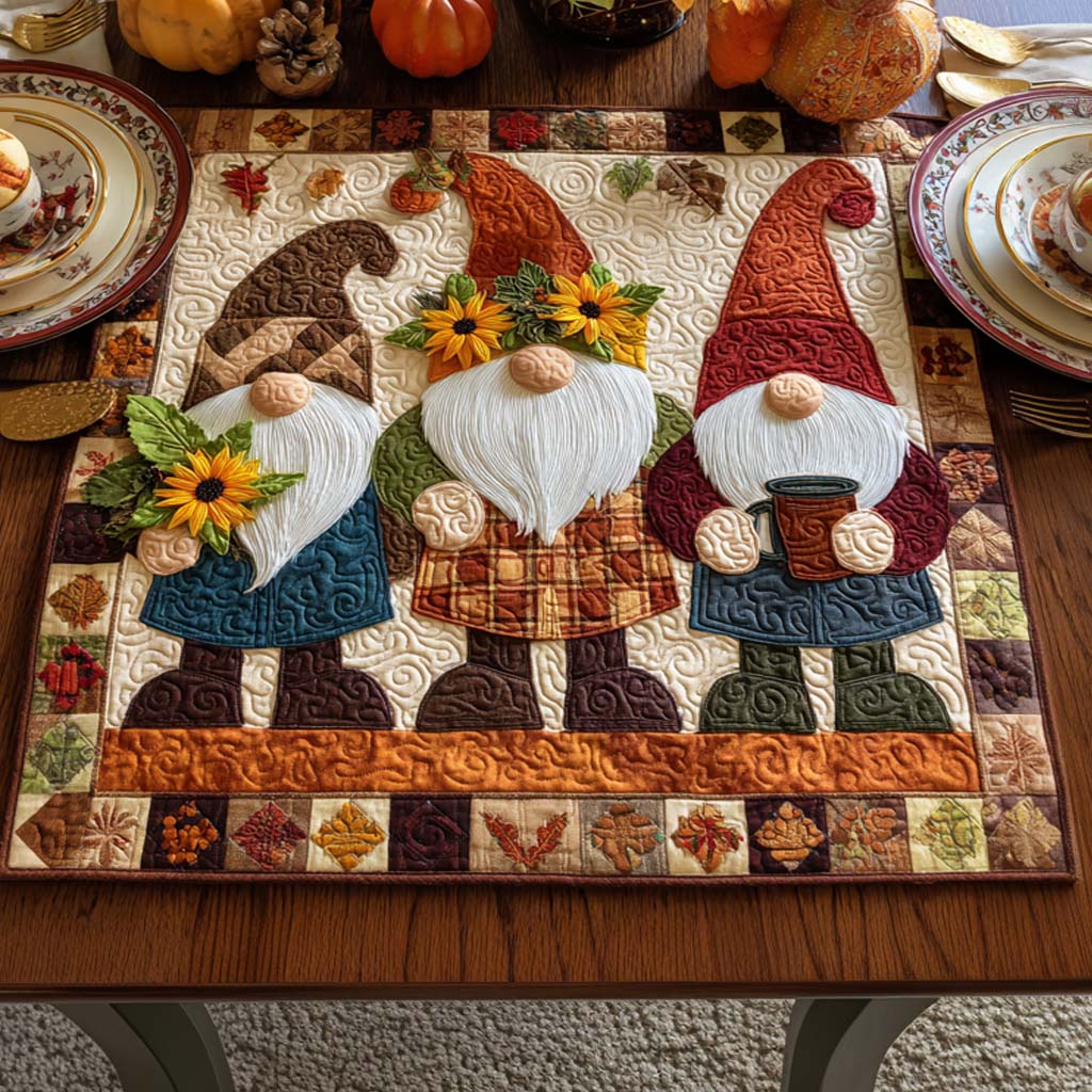 Autumn Gnome Dance Quilted Table Topper NCU0NNT1220
