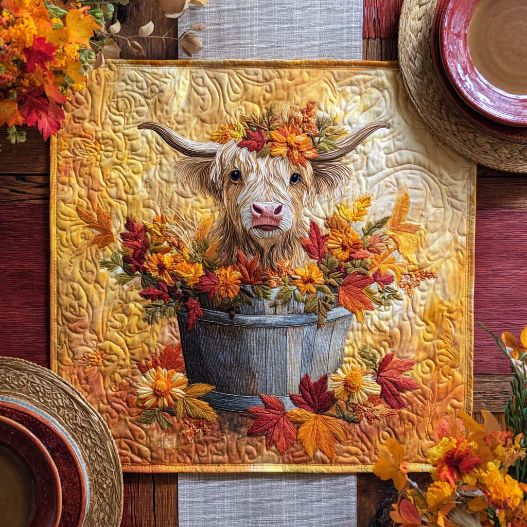 Autumn Highland Cow Quilted Table Topper NCU0NNT1189
