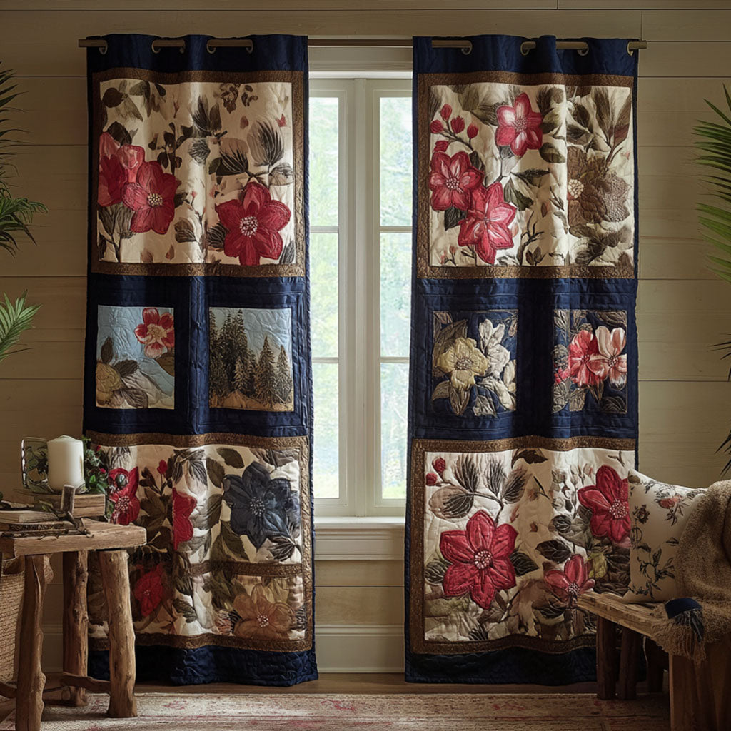 Azure Bloom Quilted Curtains NCU0PTT2101